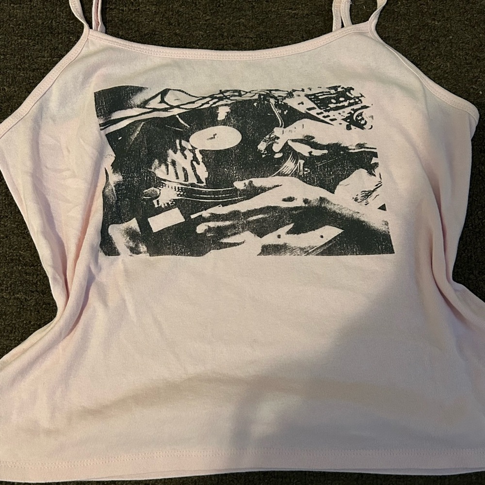 Graphic Print Pink spaghetti strap vinyl music tank